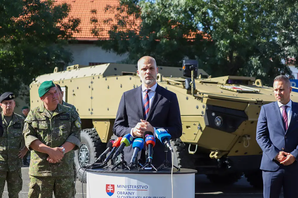 Slovak Defence Minister Martin Sklenár took official delivery of the first of 76 Patria AMV XP armored vehicle on Wednesday. 