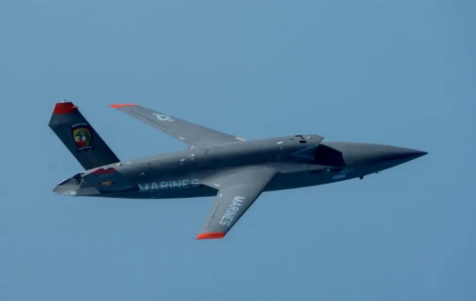 Marines XQ-58A showing off its unique graphics scheme in flight
