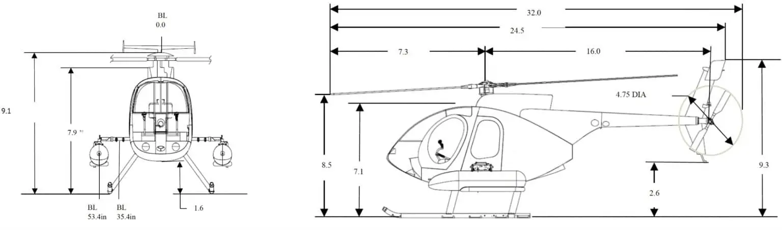 TH530/AH530 Helicopter Dimensions