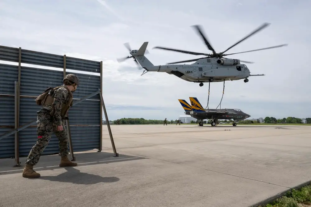 A Marine CH-53K with a pilot from Marine Test and Evaluation Squadron 1 (VMX-1) at the controls recently did all of this while helping move the remains of the first F-35C test jet