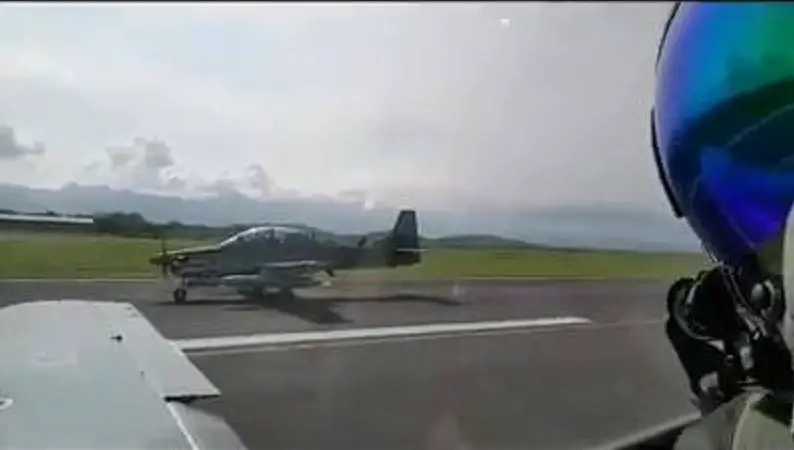 Indonesian Air Force A-29 Super Tucano perform a tight formation landing