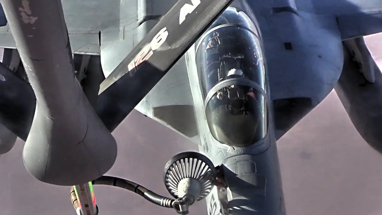 Expeditionary Air Refueling Squadron KC-135 Stratotanker Provides Fuel For EA-18G Growlers