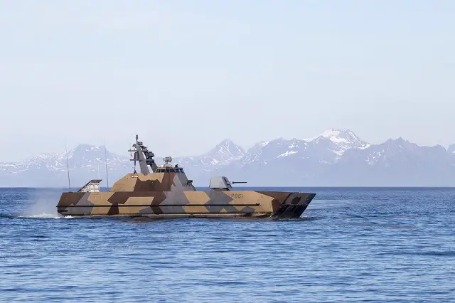 Royal Norwegian Navy Skjold-class Corvette fires Naval Strike Missile