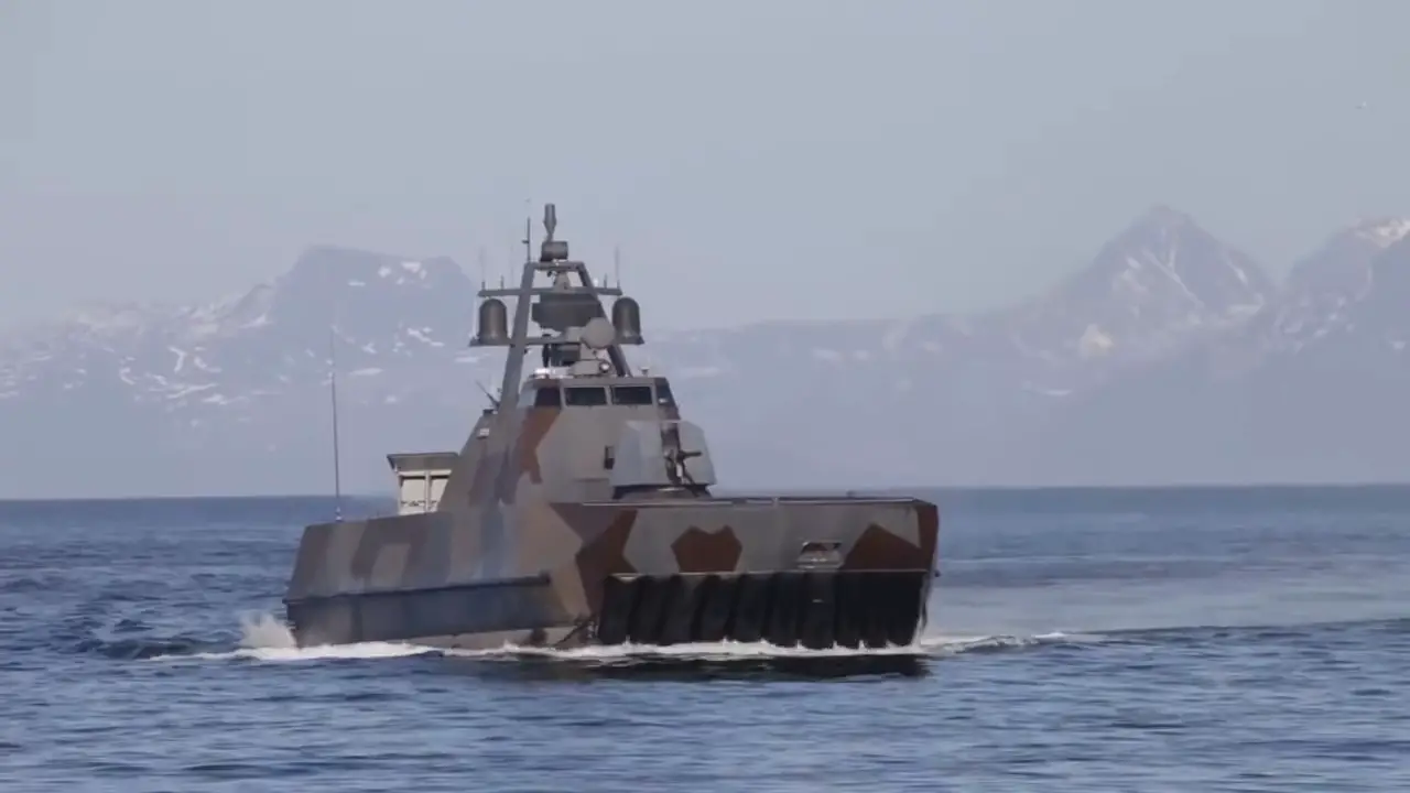 Royal Norwegian Navy Skjold-class Corvette fires Naval Strike Missile