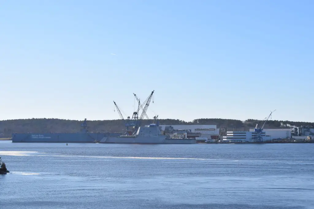 Zumwalt-class destroyer USS Lyndon B. Johnson (DDG 1002) Launched at Bath Iron Works