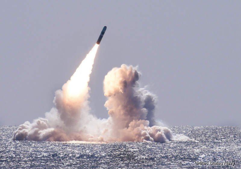 An unarmed Trident II D5 missile launches from the submarine USS Maryland off the coast of Florida on Aug. 31, 2016.