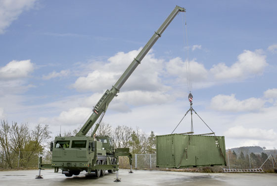 The Liebherr G-BKF Armoured Rescue Crane has a 20.9 metre telescopic boom which enables it to hoist loads of up to 20 tonnes quickly and precisely.
