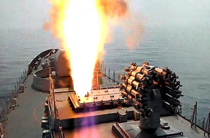 Indian Navy frigate INS Tabar firing Kalibr missile