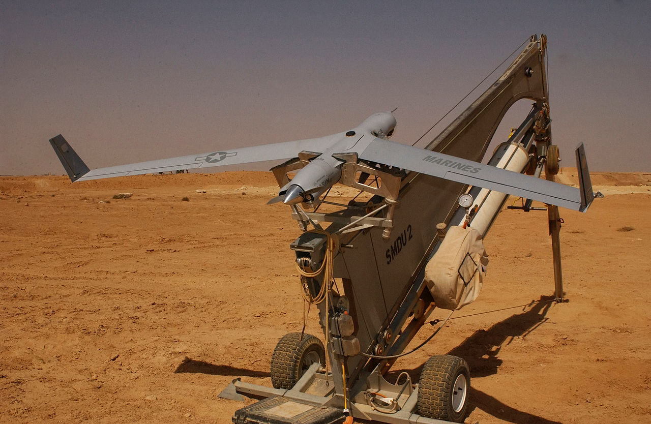 A Boeing Insitu ScanEagle UAVs in its catapult launcher