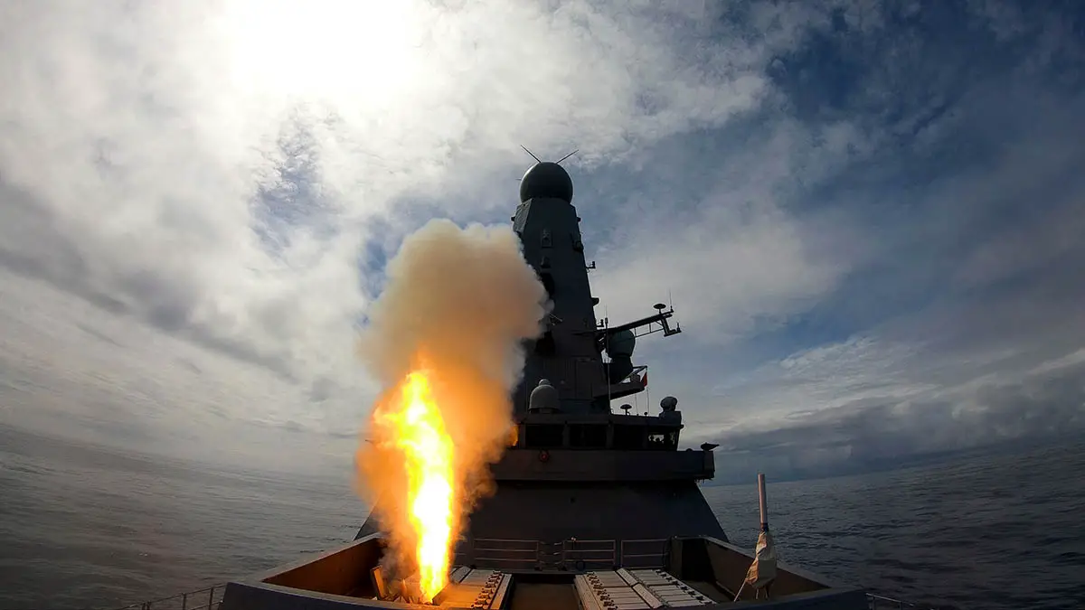 Royal Navy HMS Defender Type 45 Destroyer missile firing