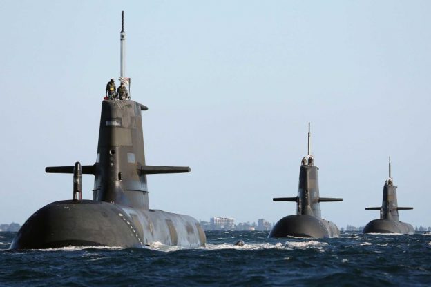 Collins class submarines HMAS Dechaineux, HMAS Waller and HMAS Sheean.