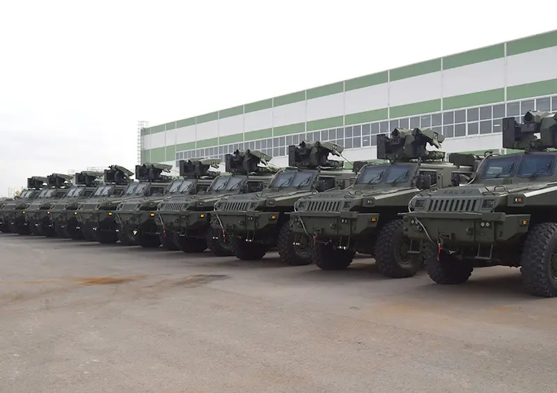 A batch of Arlan 4x4 Mine-Resistant Ambush-Protected armored vehicles produced in and for Kazakhstan. Arlan is a variant of Paramount's Marauder, optimized for cold-weather operations.