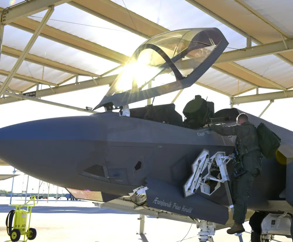 U.S. Air Force Capt. Roland Neal, 62nd Fighter Squadron fighter pilot student, prepares for his first flight in the F-35A Lightning II Oct. 1, 2019, at Luke Air Force Base, Ariz.