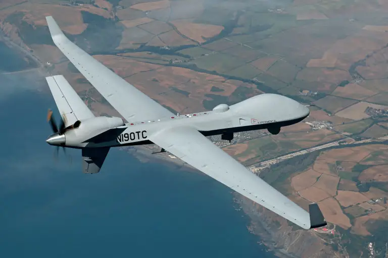 The MQ-9B SkyGuardian, designed by General Atomics Aeronautical Systems, Inc., has a range of over 6,000 nautical miles and is equipped with nine hard-points for sensor or weapons carriage with over 4,000 pounds of available payload. GA-ASI Photo