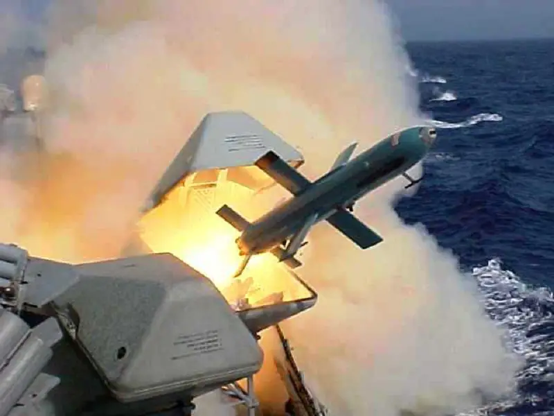 Gabriel Missile being shot from Israeli Navy Sa'ar 4 Class Missile boat.