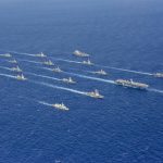 PHILIPPINE SEA (Nov. 11, 2019) Ships from the U.S. Navy, Japan Maritime Self-Defense Force, Royal Australian Navy, and Royal Canadian Navy sail in formation during Annual Exercise (ANNUALEX) 19. ANNUALEX 19 is an annual, bilateral exercise which further develops coordination and interoperability of the premier alliance between the U.S. Navy and JMSDF. (Photo courtesy of Japan Maritime Self-Defense Force)