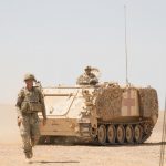 U.S. Army medics with the 68th Armor Regiment, 3rd Armored Brigade Combat Team, 4th Infantry Division maneuver an M113 Armored Personnel Carrier toward a Role 1 medical tent area in Amman, Jordan, Aug. 27, 2019, during Exercise Eager Lion 2019. (Picture source U.S. DoD)
