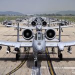 A-10 Thunderbolt II aircraft and F-16 Fighting Falcon aircraft at South Korea's Osan Air Base