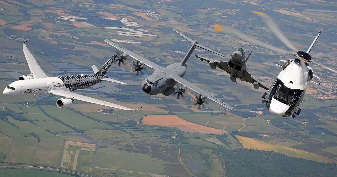 A350 XWB, A400M, H160 and Eurofighter together for a great achievement: a unique Airbus Family Flight