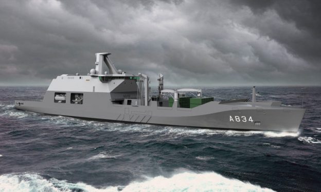 An artistâ€™s impression of the second combat support ship, Zr.Ms. Den Helder, which the Dutch Cabinet approved for construction on Dec. 19; her design will be based on that of the Dutch Joint Support Ship Zr.Ms. Karel Doorman.