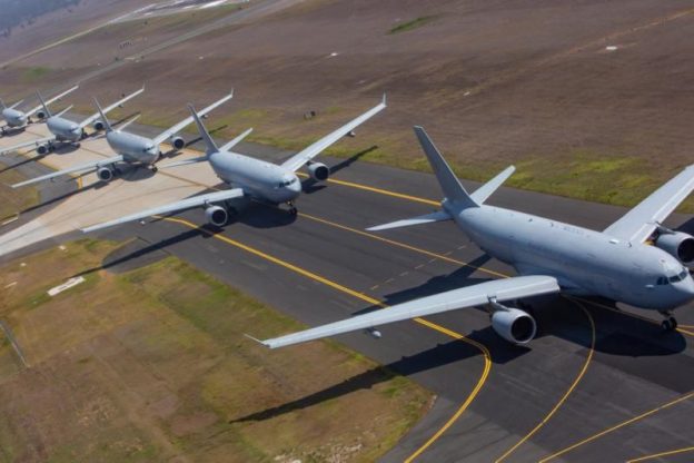 The Royal Australian Air Force has claimed a world â€˜firstâ€™ for an â€˜elephant walkâ€™ carried out on Nov. 15 by five of its seven Airbus A330 MRTT tanker aircraft at RAAF Base Amberley. (RAAF photo)