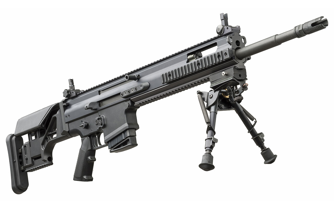 FN SCAR-H PR precision rifle in 7.62x51 mm NATO caliber with fixed buttstock