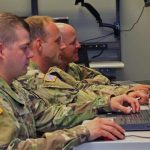 Army Air Defense Artillery soldiers participating in an IBCS Agile Pilot Sprint Review at one of Northrop Grummanâ€™s software integration laboratories in Huntsville, Alabama.