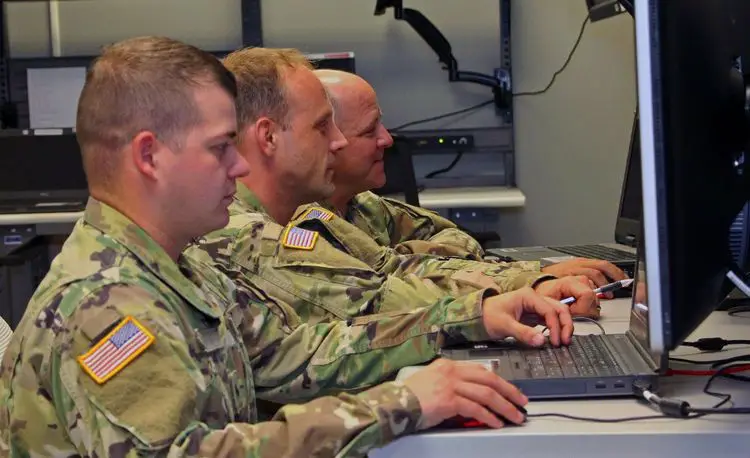 Army Air Defense Artillery soldiers participating in an IBCS Agile Pilot Sprint Review at one of Northrop Grummanâ€™s software integration laboratories in Huntsville, Alabama.
