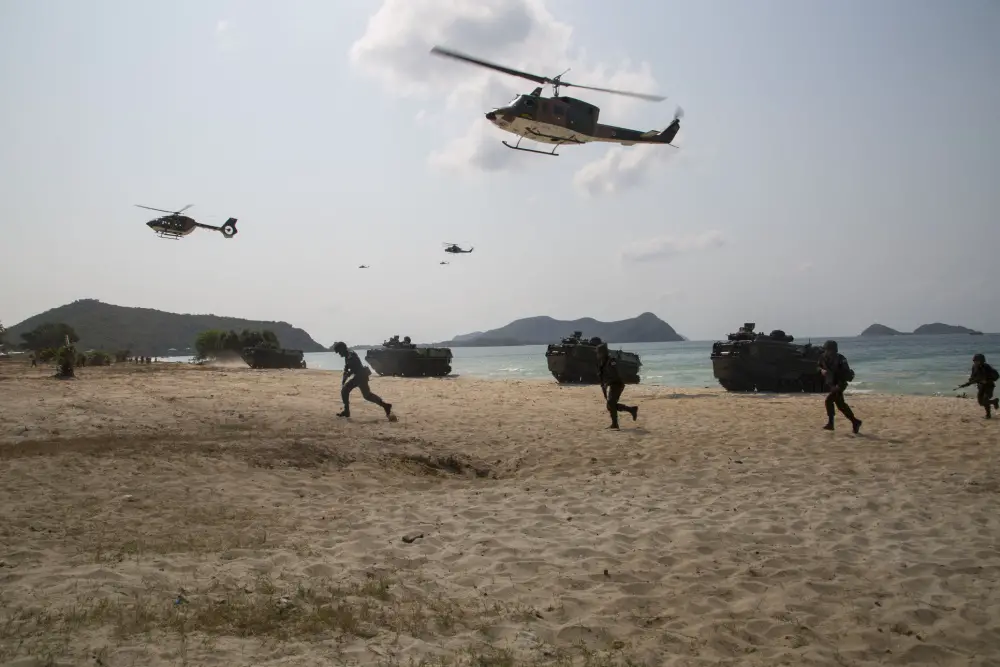U.S., Republic of Korea, and Royal Thai Marines conduct an amphibious assault rehearsal during Cobra Gold 19.