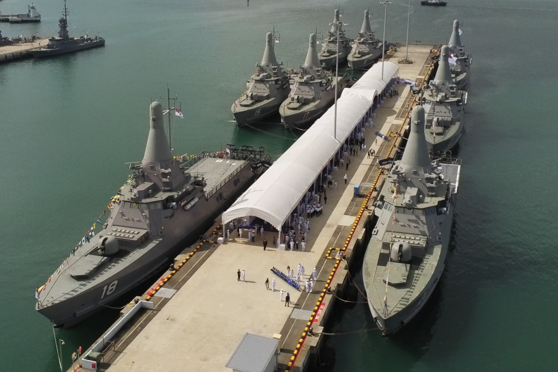 Republic of Singapore Navy Independence-class littoral mission vessels at Tuas Naval Base.
