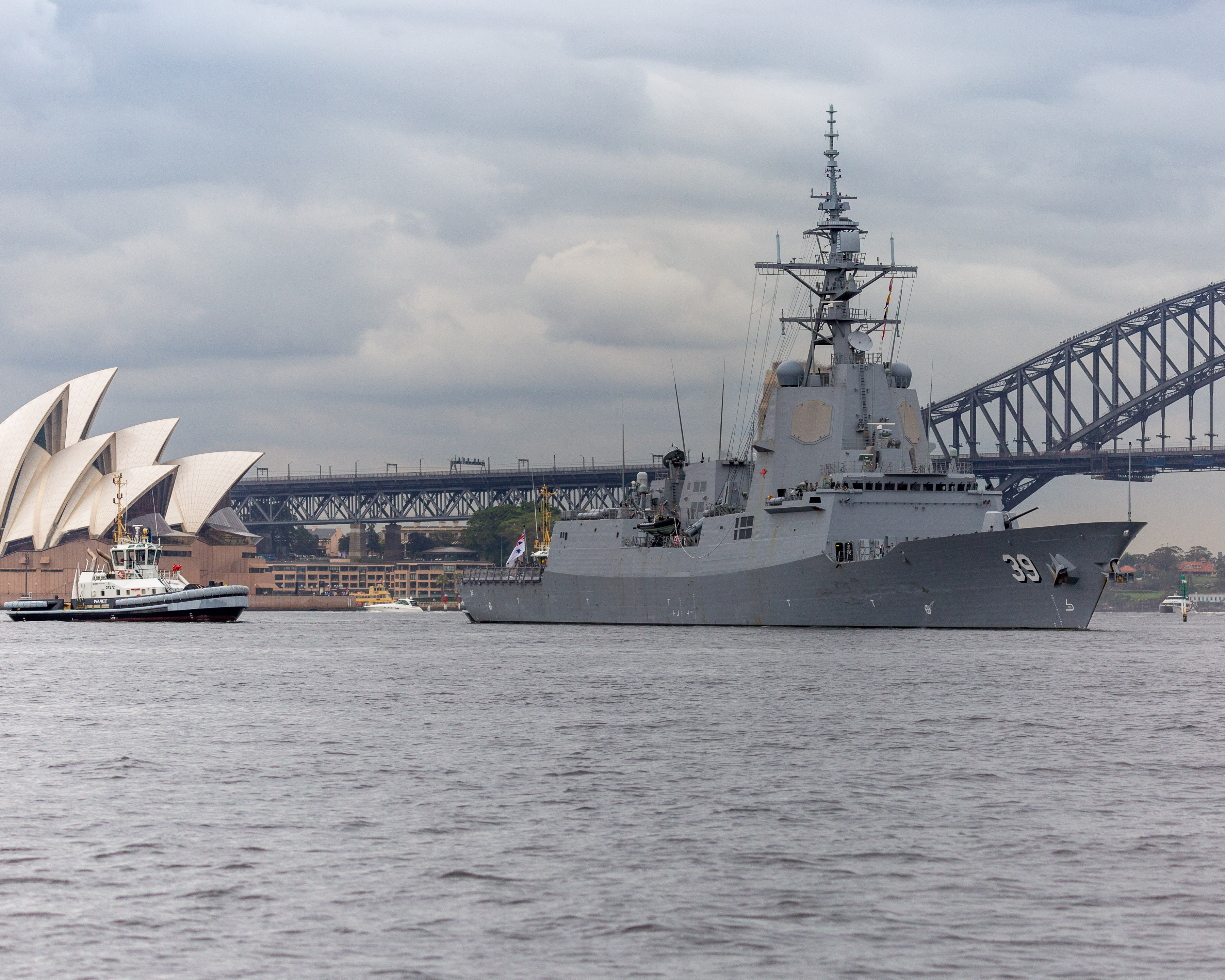 HMAS Hobart departs Fleet Base East, Garden Island for the Royal Australian Navy's Fleet Certification Period, 2020.