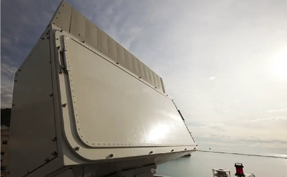 Typical of the sensors with which the NGIFF interrogators will have to work is the KRONOS naval radar, used on vessels of 400+t displacement. (Photo: Leonardo)