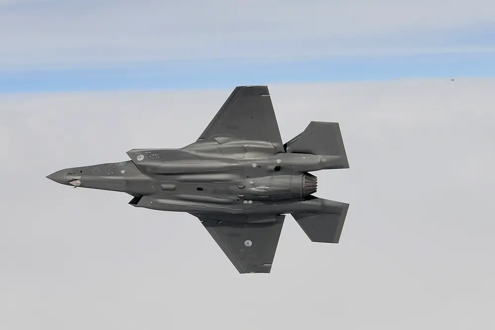 A Royal Netherlands air force F-35A conducts aerial operations in support of Bomber Task Force Europe 20-2 over the North Sea March 18, 2020.
