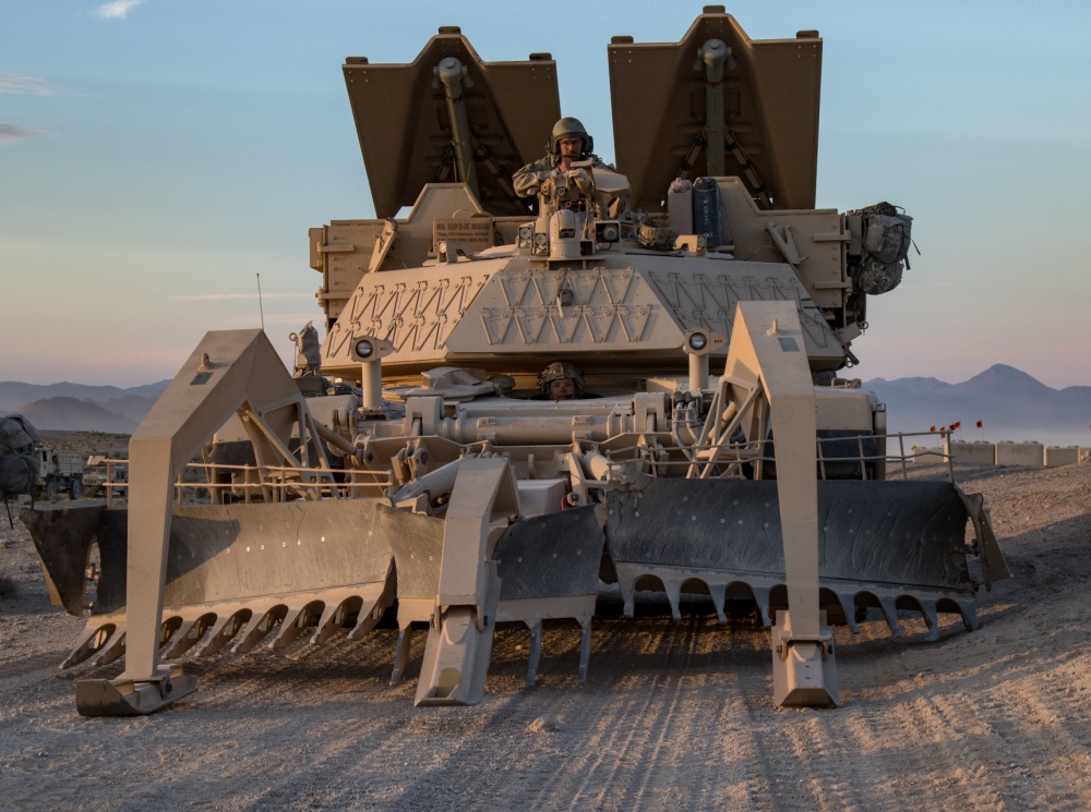 M1150 Shredder Assault Breacher Vehicle with 2nd Combat Engineer Battalion, 2nd Marine Division, idles in the Black Top Training Area aboard Marine Corps Air Ground Combat Center Twentynine Palms, Calif., May 17, 2016.