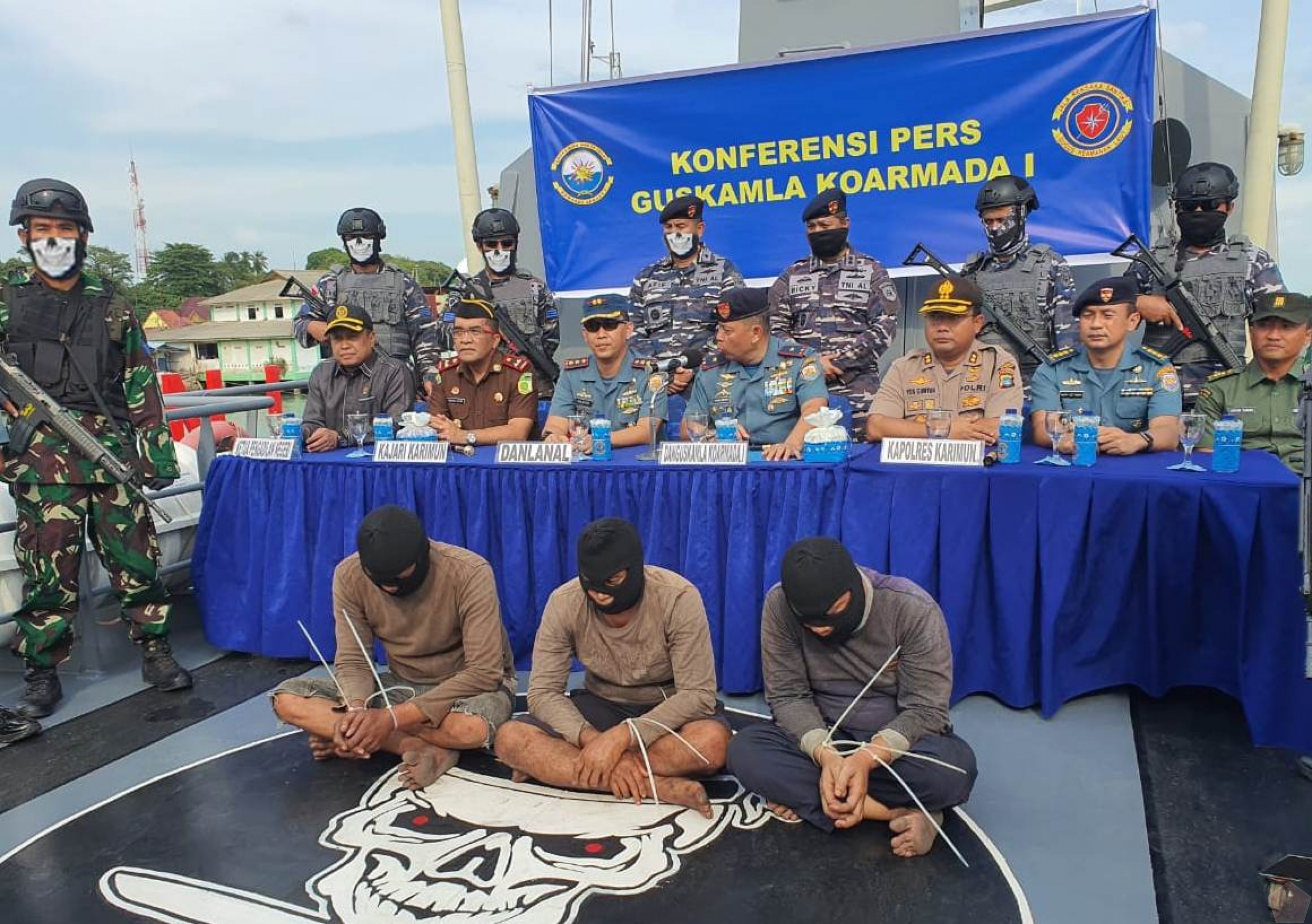 Indonesian Navy VBSS (Visit, board, search, and seizure) boarded the vessel and arrested the three robbers.