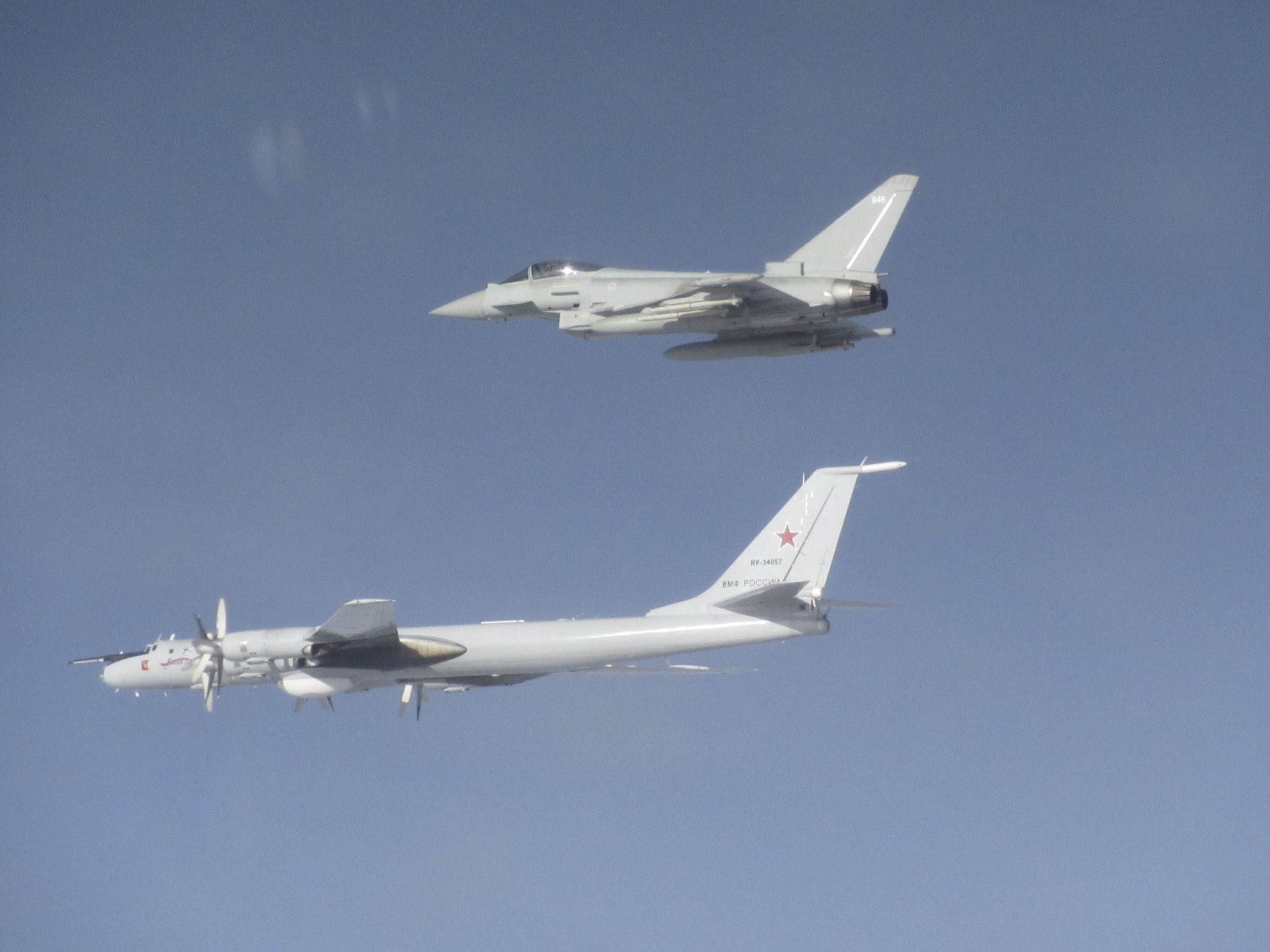 Royal Air Force Quick Reaction Alert Typhoon intercept Russian aircraft approaching UK Air Space on the 7th March 2020.