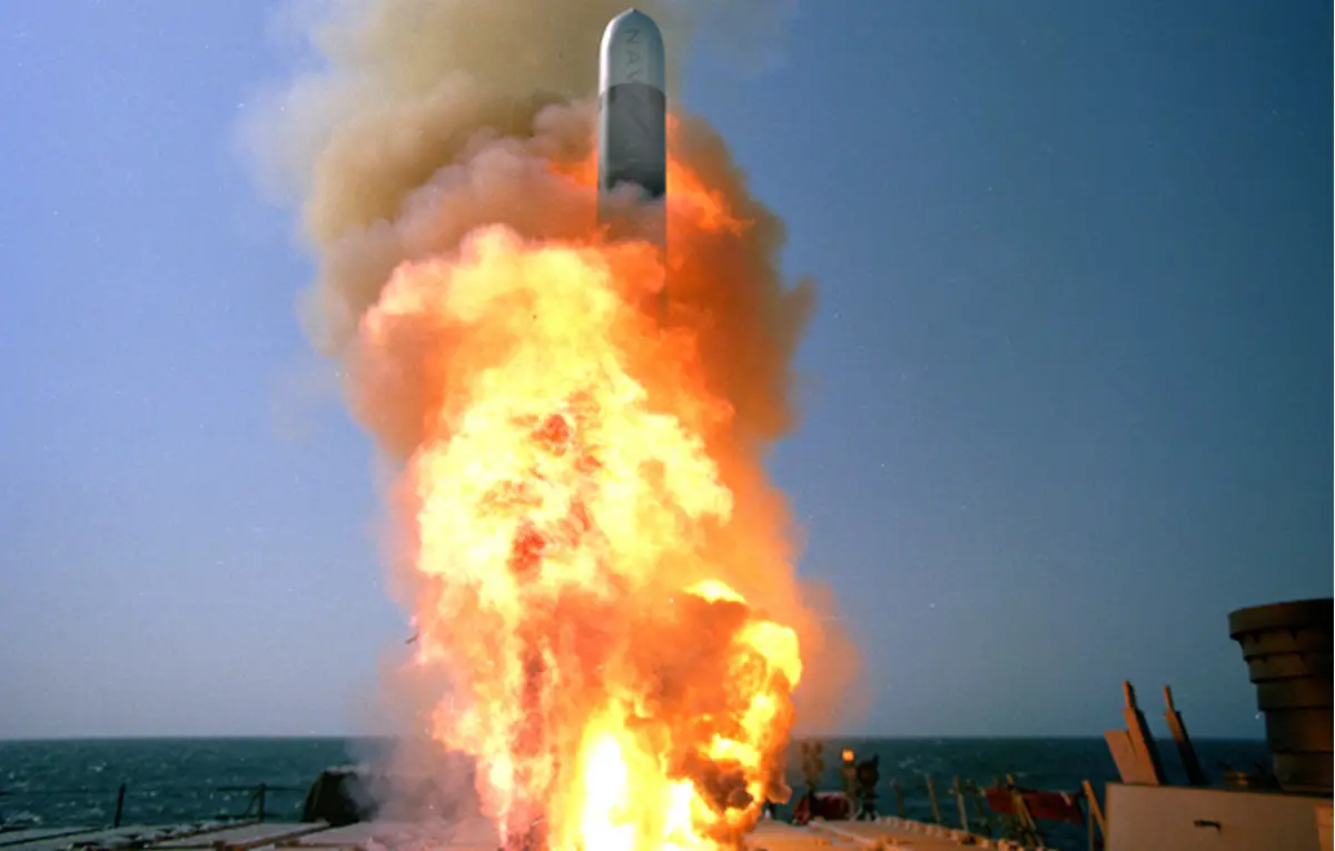 A Raytheon-built Tomahawk Block IV cruise missile is launched from the USS Stethem (DDG-63). 