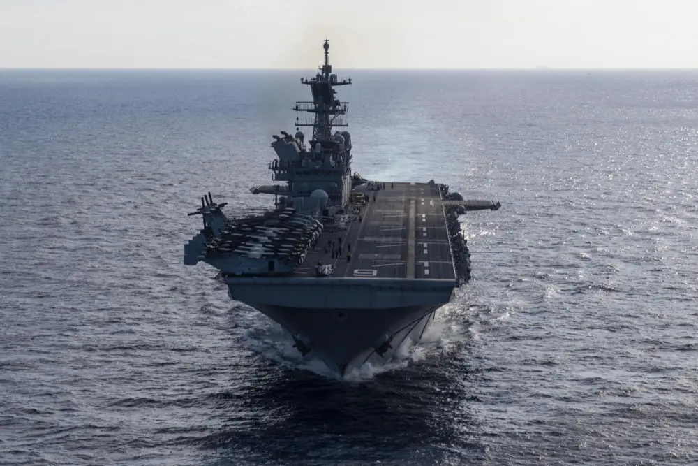 USS America (LHA 6) the flagship of the America Expeditionary Strike Group,  transits the Gulf of Thailand. 