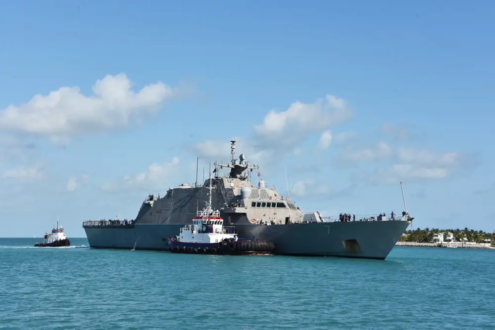 Freedom-class littoral combat ship USS Detroit (LCS 7) enters Naval Air Station Key West's Truman Harbor during a port visit to conduct emergent repairs. (U.S. Navy photo by Danette Baso Silvers/Released)