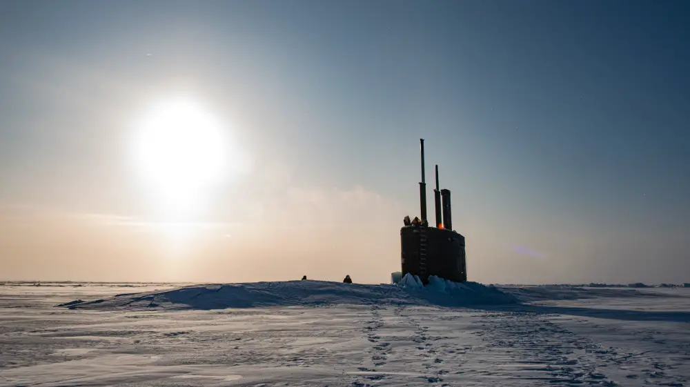 USS Toledo (SSN-769) arrives at Ice Camp Seadragon on the Arctic Ocean kicking off Ice Exercise (ICEX) 2020.