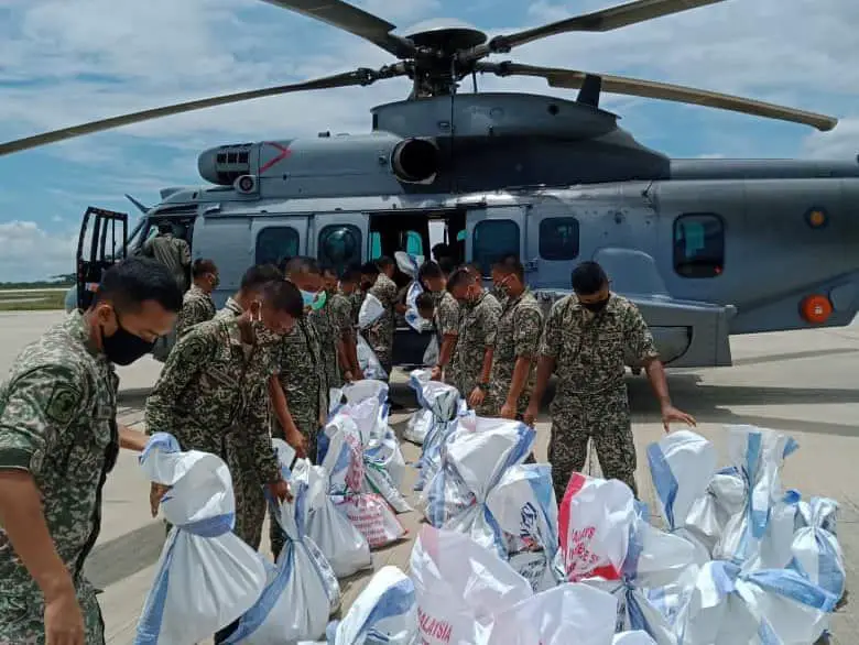 The Royal Malaysian Air Force (RMAF)  H225M helicopter was mobilised to expedite the delivery of food supplies to remote areas in Malaysia.