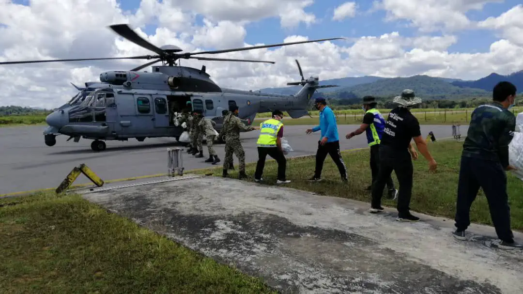 The Royal Malaysian Air Force (RMAF)   H225M helicopter was mobilised to expedite the delivery of food supplies to remote areas in Malaysia.
