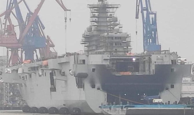 Chinese People's Liberation Army Navy First Helicopter Carrier Type 075 Catches Fires