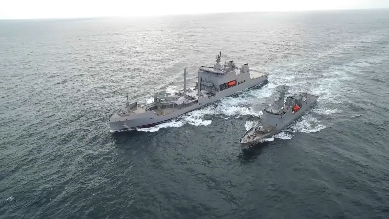 Royal New Zealand Navy Naval Tanker Conducting Replenishment Trials with Philippine Frigate
