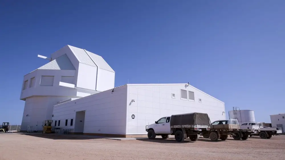  The Space Surveillance Telescope (SST), developed by the Defense Advanced Research Projects Agency (DARPA), is being reassembled at NCS Harold E. Holt, near Exmouth, Australia. The SST is a ground-based optical system that detects and tracks small objects in deep space, and provides an unprecedented wide-area search capability that will enhance space situational awareness of the Southern Celestial Hemisphere. (U.S. Navy photo by Mass Communication Specialist 2nd Class Jeanette Mullinax)