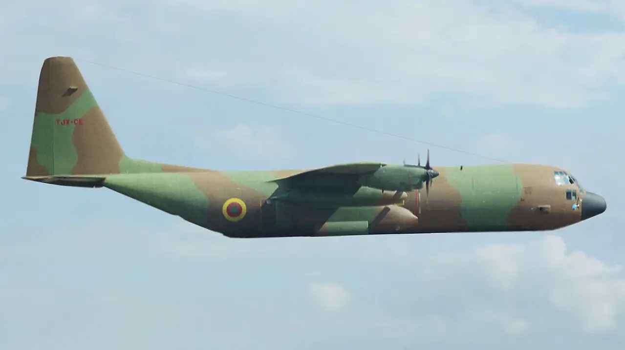 Cameroon Air ForceC-130H TJX-CE modified in flight (Photo by Bob Adams )