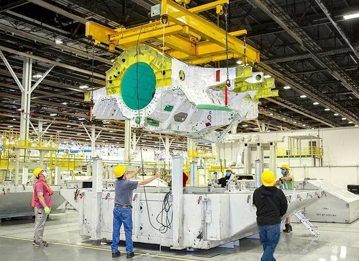 The 500th F-35 center wing on the production line at Lockheed Martin's plant in Marietta, Georgia.
