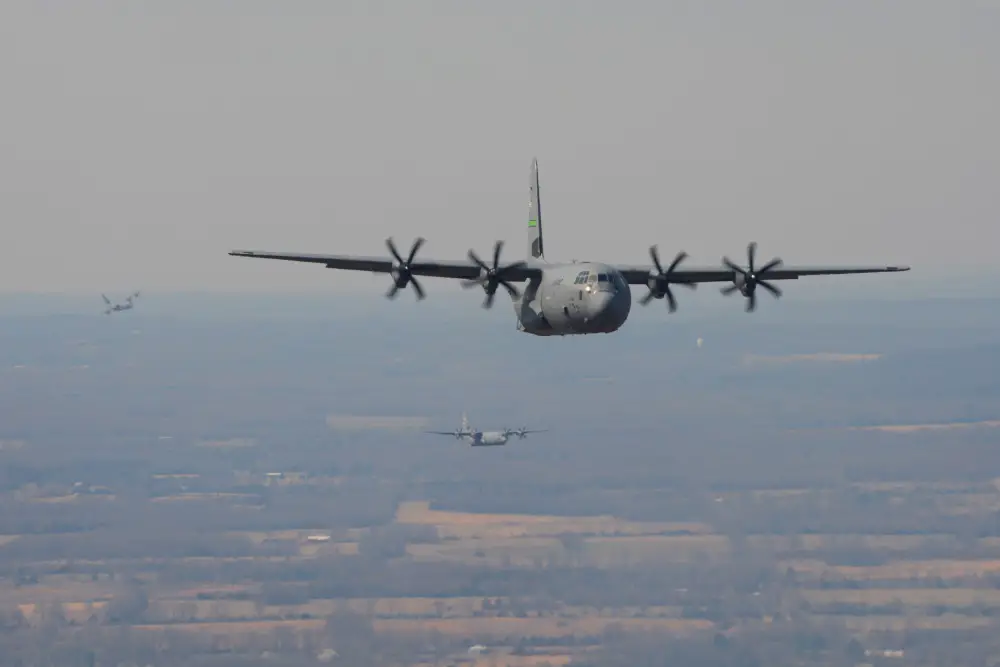 US Air Force Reserve Unit Launches C-130J Four-Ship Formation