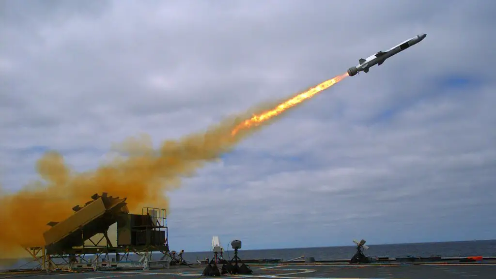 A Kongsberg Naval Strike Missile (NSM) is launched from the U.S. Navy littoral combat ship USS Coronado (LCS 4) during missile testing operations off the coast of Southern California. (U.S. Navy photo by Mass Communication Specialist 2nd Class Zachary D. Bell/Released)