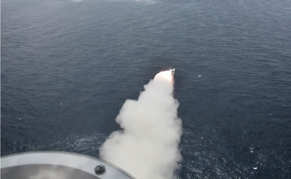 French Navy Atlantic 2 fired an AM39 Exocet anti-ship missile.